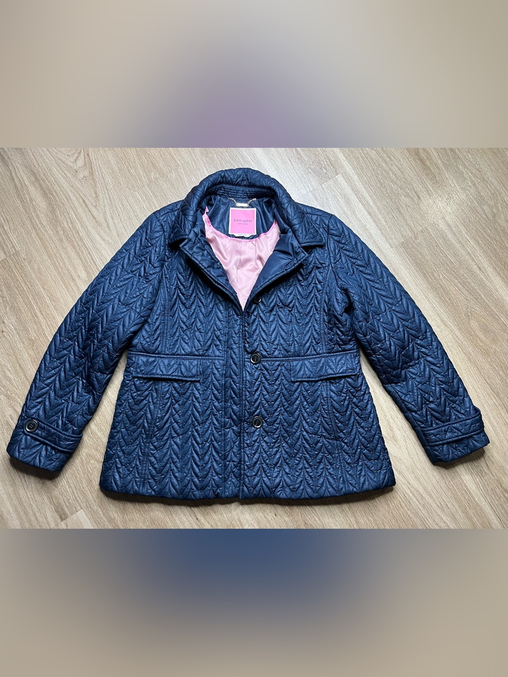 Kate Spade Navy Blue Quilted Jacket Sz Large